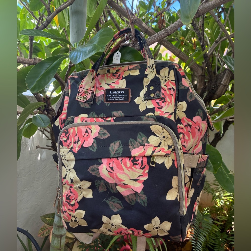 Floral Diaper Bag or Backpack Grey and Pink Florals